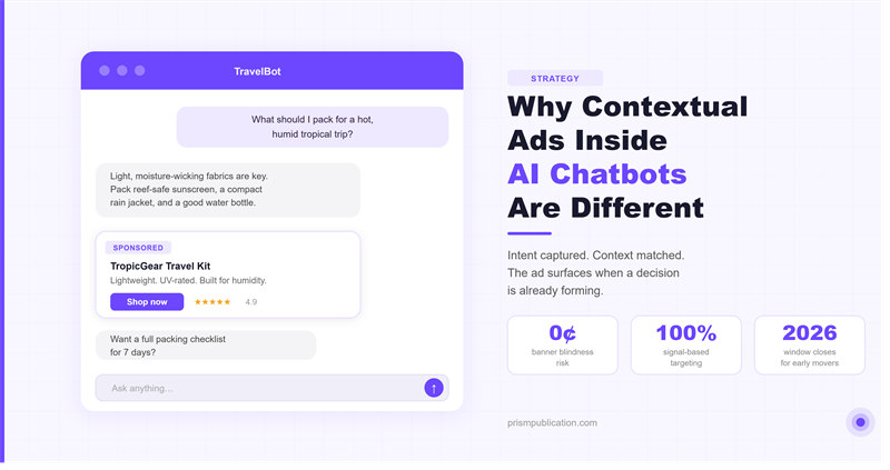 Display ads interrupted. Search ads followed intent. AI chat ads appear at the exact moment a decision is forming.